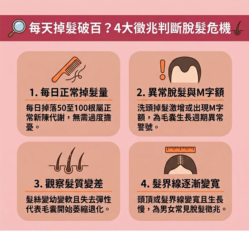 這是一張呈現台灣健康部落格風格的 1:1 正方形扁平化向量資訊圖表，旨在提供專業的脫髮治療方法建議。圖表詳細解析了針對雄性禿與女性脫髮成因（包括常見的產後脫髮原因與荷爾蒙失調脫髮）的醫學對策，幫助患者改善頭髮稀疏並預防髮線後移。

圖中列舉了七種生髮療程推薦：第一，口服藥物阻斷破壞毛髮健康的荷爾蒙與雌激素；第二，外用藥水促進頭皮血液循環（改善血液循環）；第三，FUE植髮將後枕部毛囊移植至前額；第四，注射類固醇治療斑禿並舒緩頭皮敏感；第五，中醫透過針灸與補充頭髮營養（如蛋白質與鐵質）來應對壓力性掉髮；第六，進行頭皮深層清潔以去除角質、暢通毛孔與皮脂腺，針對脂漏性皮炎護理與頭皮濕疹治療，解決頭皮痕癢並改善頭皮發炎，防止真菌或炎症滋生；第七，使用低能量激光刺激毛囊生長。

這些方法均由專業醫生驗證，能有效達成毛囊萎縮改善、增加頭髮密度並大幅減少掉髮數量。日常配合醫學級洗頭水與護髮素進行護理，能全面強化髮根健康，協助患者告別不實偏方。