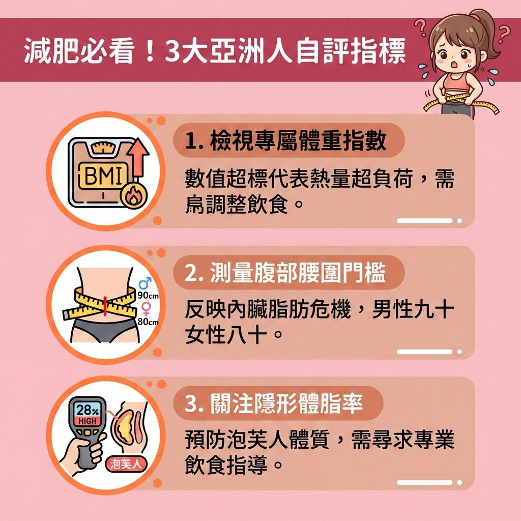 這是一張台灣健康部落格風格的正方形醫美資訊圖表，教你判斷何時需要營養師協助。圖中可愛女孩正測量腰圍與體脂率，了解自己的體重指數。盲目節食容易流失水分與肌肉量，導致基礎代謝率下降。正確做法是控制熱量攝取，精算卡路里，並攝取充足的蛋白質、膳食纖維與適量優質碳水化合物，這能延長飽足感。若攝取過多不良脂肪，會干擾荷爾蒙與胰島素分泌，影響血糖，因此穩定血糖水平與建立均衡飲食習慣至關重要。

尋求專業協助以制定專屬餐單，能有效燃燒體內脂肪、減少脂肪積聚，進而改善易胖體質。日常生活中應配合帶氧運動（如規律的帶氧運動），以促進血液循環、提升新陳代謝（促進新陳代謝），並增加肌肉比例與預防肌肉流失。這不僅能改善下半身水腫，更能幫助你突破減重停滯期。

透過專業指導與追蹤減肥進度，能落實長效的健康體重管理。若想針對頑固部位快速打造緊緻線條，可考慮醫學美容的局部減脂療程。圖表下方推薦香港完美醫療的無痛溶脂減肥技術與溶脂針療程，助您輕鬆、安全地重獲自信體態！